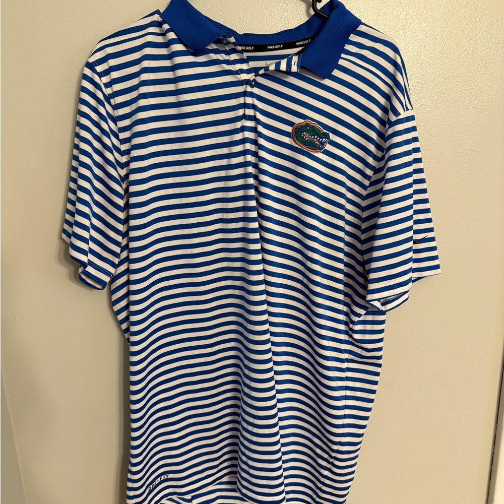 Nike Blue and White Striped Men's Polo Shirt